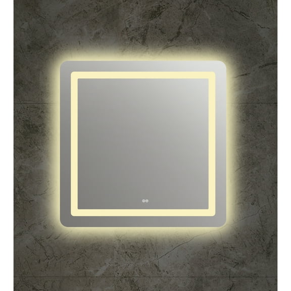 Square Mirror with Curved Edges and Dimmable Touch Button, Clear