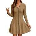 thumbnail image 6 of Oksale Womens Sweater Dresses Soft Cozy Long Sleeve Zipper Ribbed Dress Bodycon Mini Dress Knit A-Line Fall Dresses 2026 Khaki XL, 6 of 6
