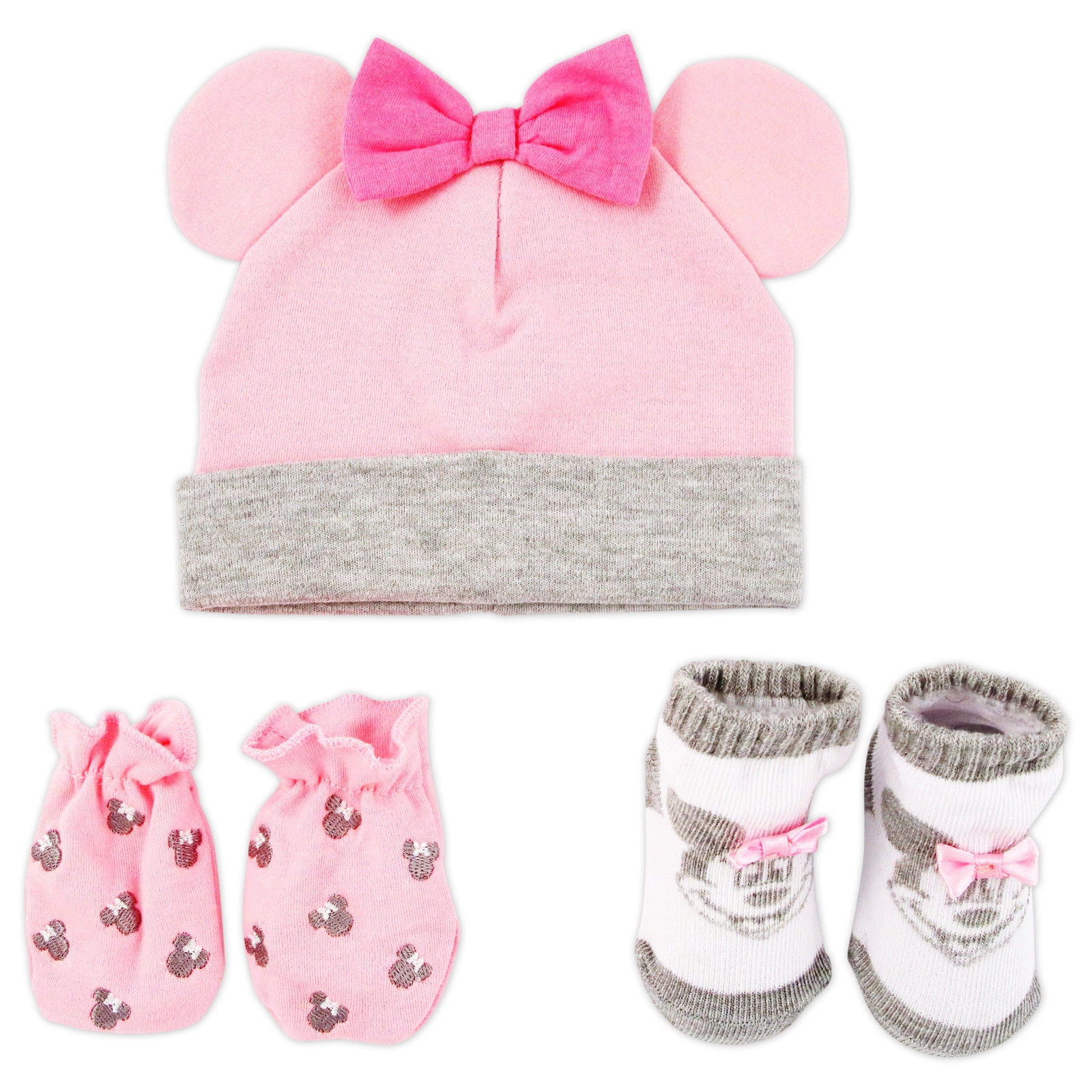 BNWT primark disney Baby Girl Minnie Mouse ears Hat & mitten Set 0-24 months 