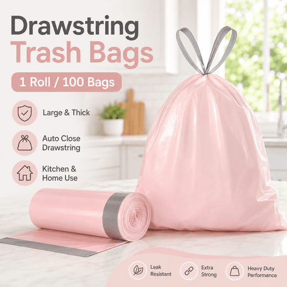 Small Drawstring Trash Bags 3 Gallon, 100 Count Garbage Can Liners for Bathroom and Office, Leak-Proof Unscented Waste Bags for Kitchen and Bedroom