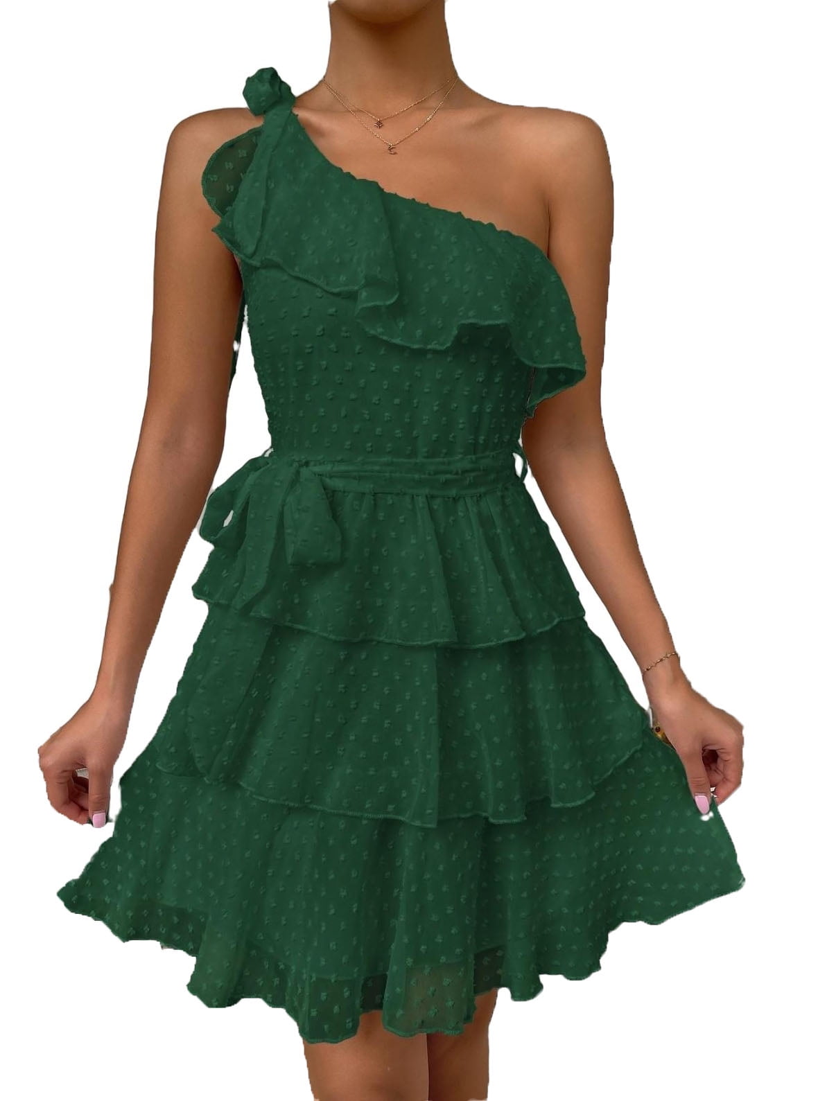 Boho Plain One Shoulder A Line Dark Green (Women's Dresses)