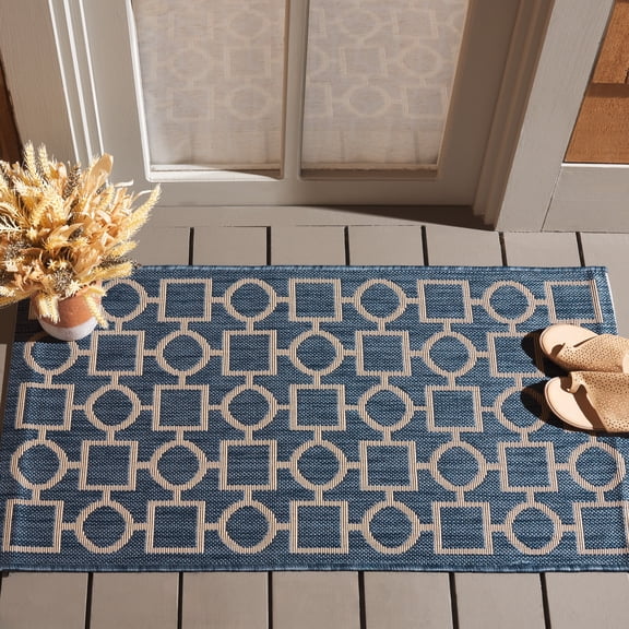Safavieh Courtyard Archimedes Geometric Indoor/Outdoor Area Rug, Blue/Beige, 2' x 3'7"