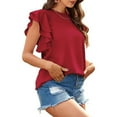 thumbnail image 4 of Youyipin Womens Tops Ruffle Short Sleeve Cute Crew Neck Bacis T Shirts Casual Blouses Summer Tops For Women, 4 of 8
