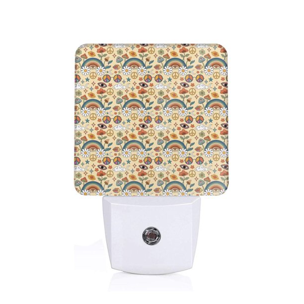 Balery Mushrooms And Rainbows Peace Luz Nocturna LED con Sensor Automático, Enchufe con Sensor Crepuscular, Luz Suave de 0.5W para Dormitorio, Pasillo, Baño-US