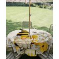 thumbnail image 3 of Outdoor Tablecloth with Umbrella Hole Zipper Yellow Gnomes Round Tablecloth 60" Waterproof Outside Table Cloth Summer Vintage Bees Daisy Flower Plaid Patio Table Cover Tablecloths for Picnic Party, 3 of 8