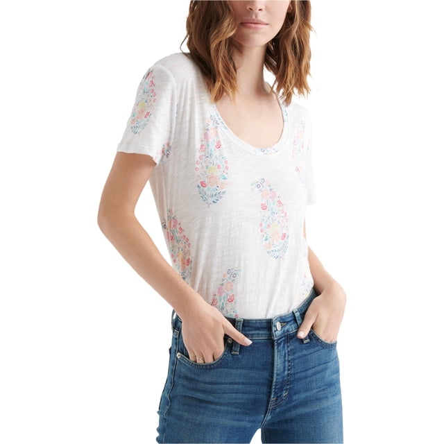 Camiseta básica Paisley Floral Lucky Brand para Mujer Blanco X-Large