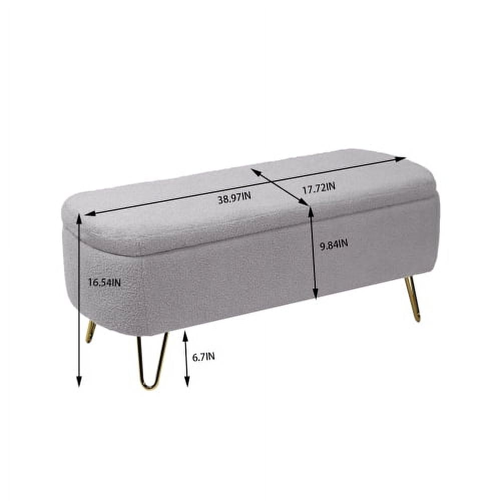 Storage Ottoman Bench with Gold Legs, Faux Fur Entryway Bench with Storage for Living Room, Bedroom, Gray
