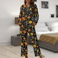 thumbnail image 6 of Kuiaobaty Pumpkin Skull Print Pajamas Set Women's Long Sleeve Sleepwear Set Halloween Pajamas Set Crewneck Tops T-Shirts and Pants 2 Pack Set Nightwear Soft Loungewear Full Length Pajamas, S, 6 of 7