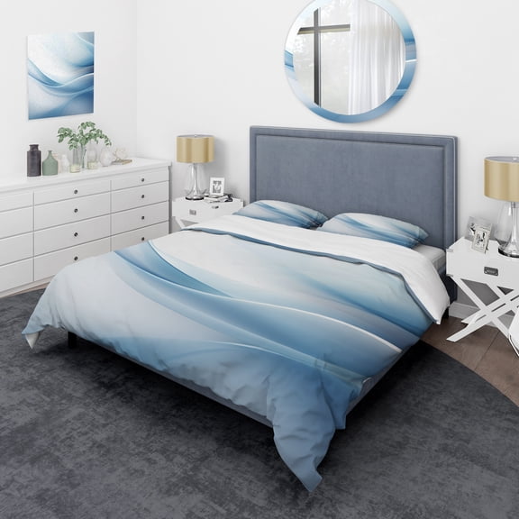 Designart "Fusion of Blue and White Abstract Fractals I" Abstract Fractal Bedding Covert Set - Abstract Blue Modern Bed Set With 2 Shams