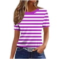 thumbnail image 5 of Puyaiuu Women Crew Neck Short Sleeve Striped T Shirts Soft Loose Basic Casual Daily Summer Tees Purple L Birthday Gift, 5 of 5