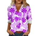 thumbnail image 1 of Camisas de cuello de la tripulación de manga corta para las mujeres hawaiana impreso cuello acampanado blusa casual suave verano playa top, 1 of 6