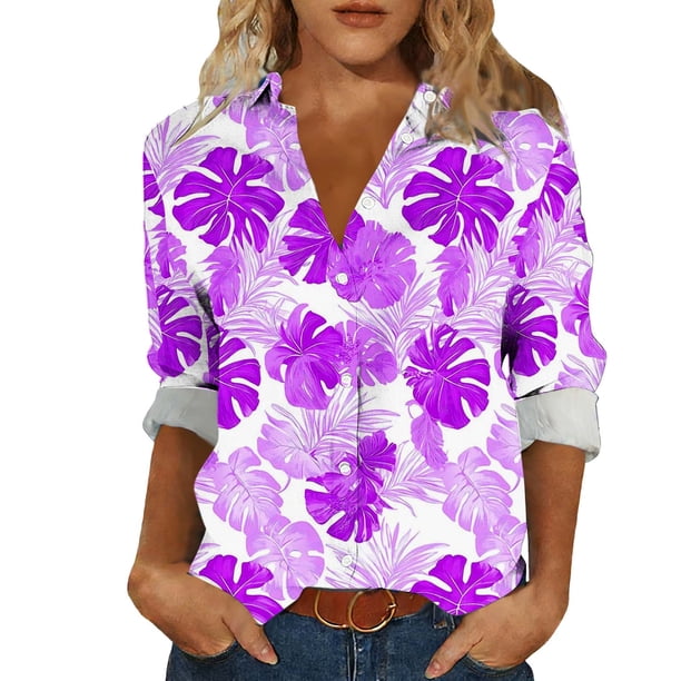 Camisas de cuello de la tripulación de manga corta para las mujeres hawaiana impreso cuello acampanado blusa casual suave verano playa top