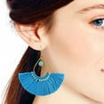 thumbnail image 4 of Chic Fan Shaped Blue Tassels with Turquoise Bead Accent Brass Dangle Earrings, 4 of 4