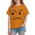 thumbnail image 4 of Blusas y camisas de manga corta con cuello redondo para niños y niñas, color liso, con estampado de expresión linda, manga corta, holgadas y cómodas, blusa para niña, 4 of 5