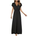 thumbnail image 2 of qolati Maxi Dresses for Women 2024 Boho Wrap V Neck Short Sleeve A Line Long Maxi Dress Elegant Ruched High Waisted Flowy Party Cocktail Dresses, 2 of 5