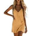 thumbnail image 5 of ZQUUVOU Mini Dresses for Women Linen Cotton Camisole Adjustable Spaghetti Strap Mini Dresses Loose Flowy Beach Vacation Yellow, 5 of 7