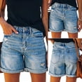 thumbnail image 4 of Wevis Women's High Waisted Denim Shorts, Distressed Jean Shorts with Rolled Cuff Hem, Five Pocket Casual Summer Shorts, 4 of 5