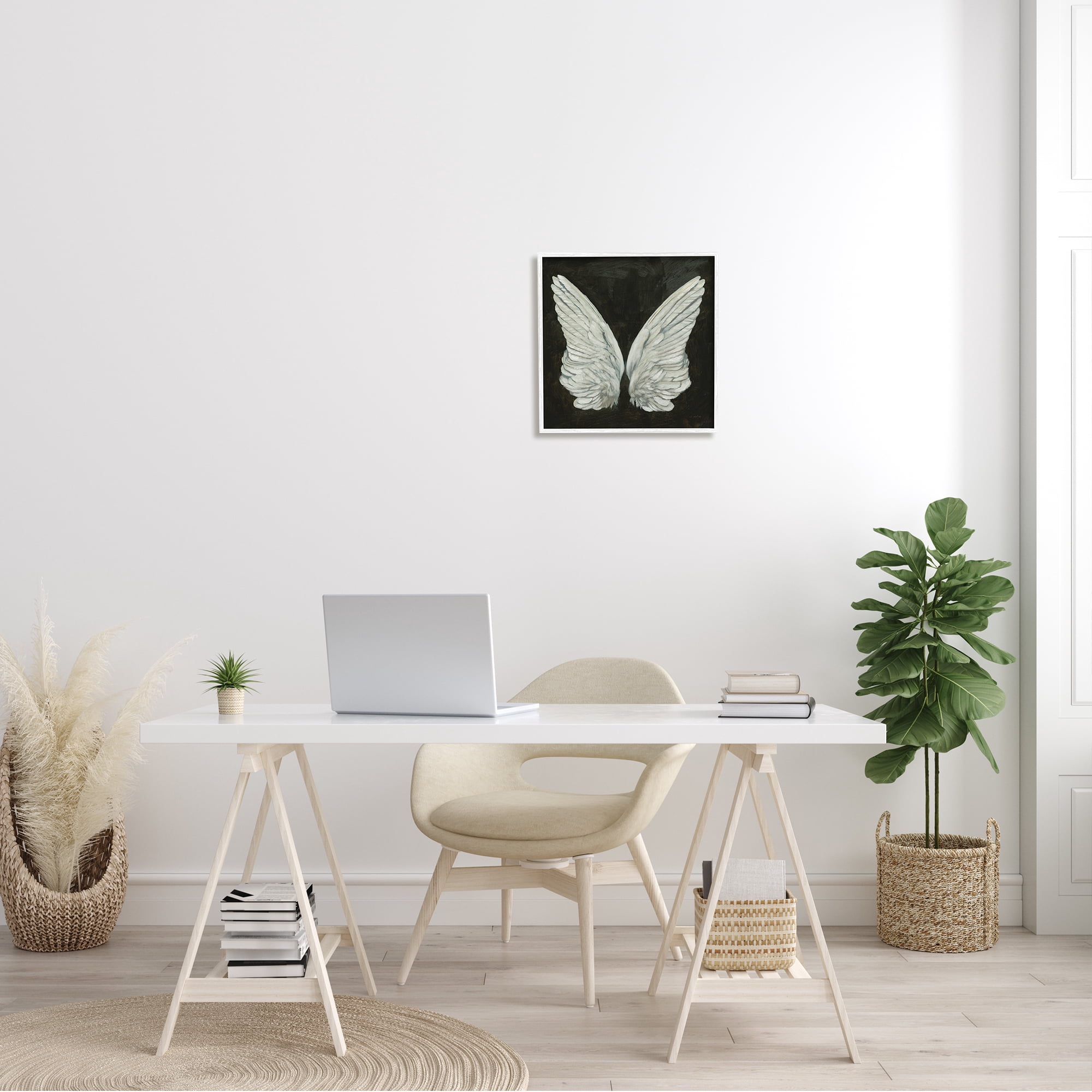 Stupell Industries Off-White Angel Wings White Feathers over Black, 17 x 17,Design by James Wiens