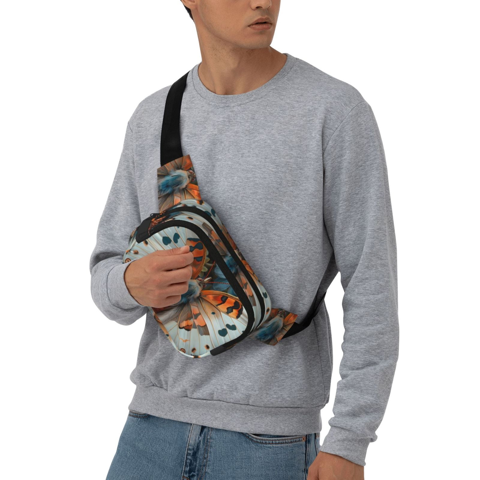 Picia Butterfly and Bloom Beauty Print Square Double-Layer Waist Bag Mini Adjustable Waist Belt Bag Exercise Running Travel Hiking