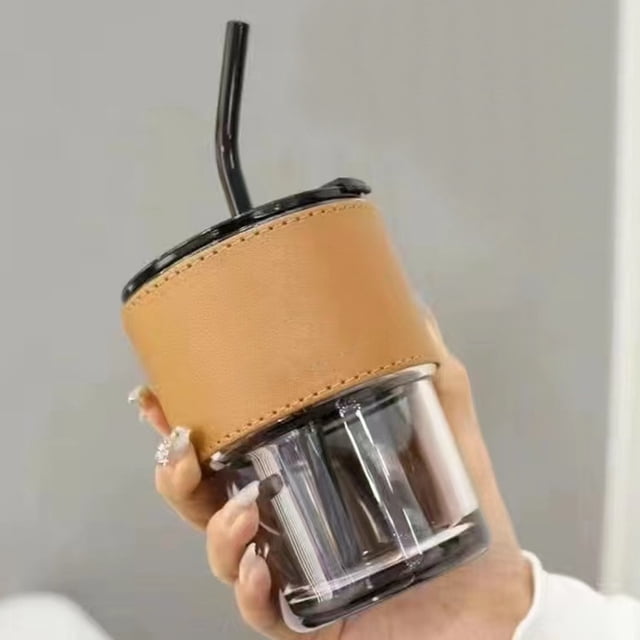 Glass High Beverage Cup Coffee Cup Double Drinking Straw Cup Portable Cup for Everyday Use