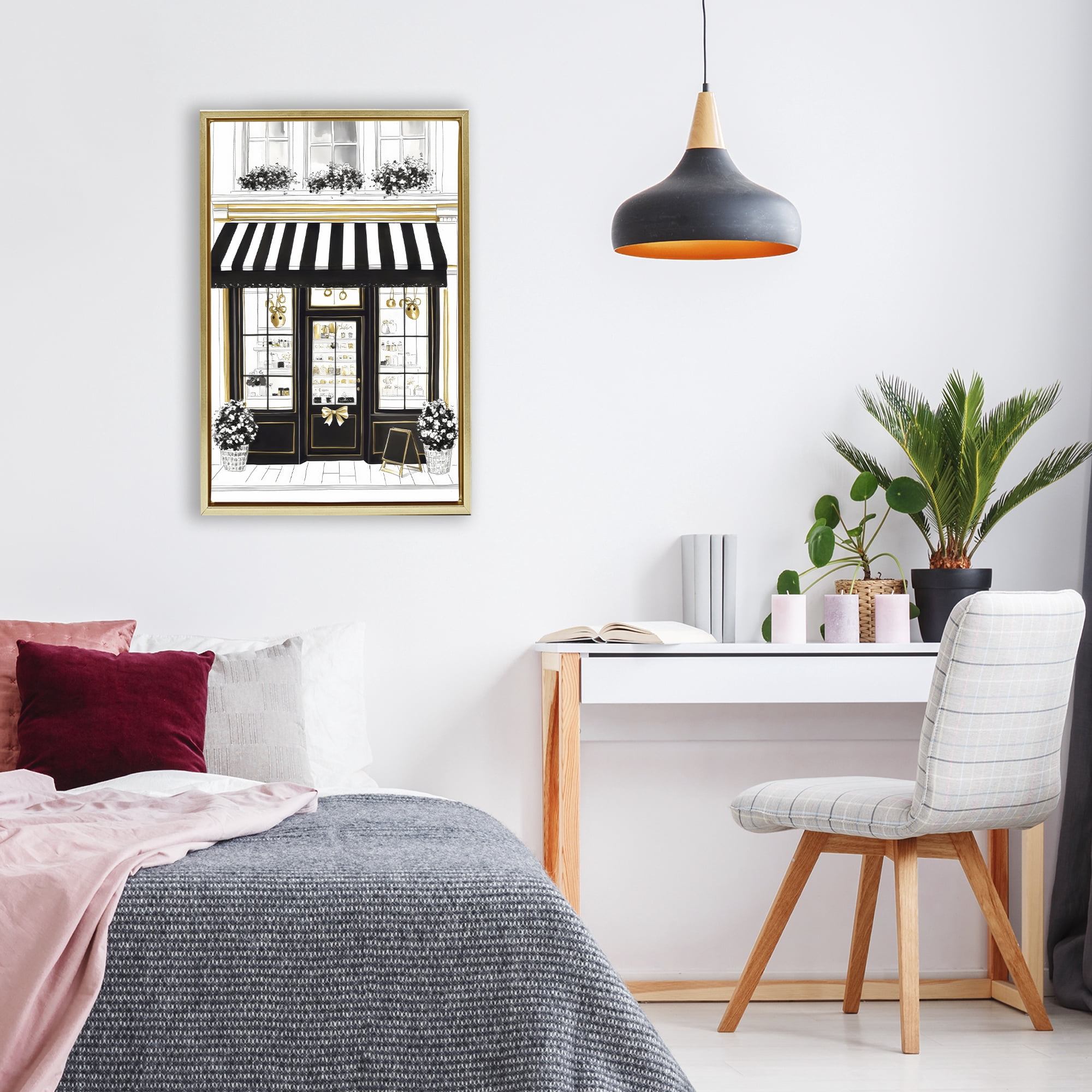Stupell Industries Paris Storefront Window Display Gold Framed Floater Canvas Wall Art, design by Petal Prints Design