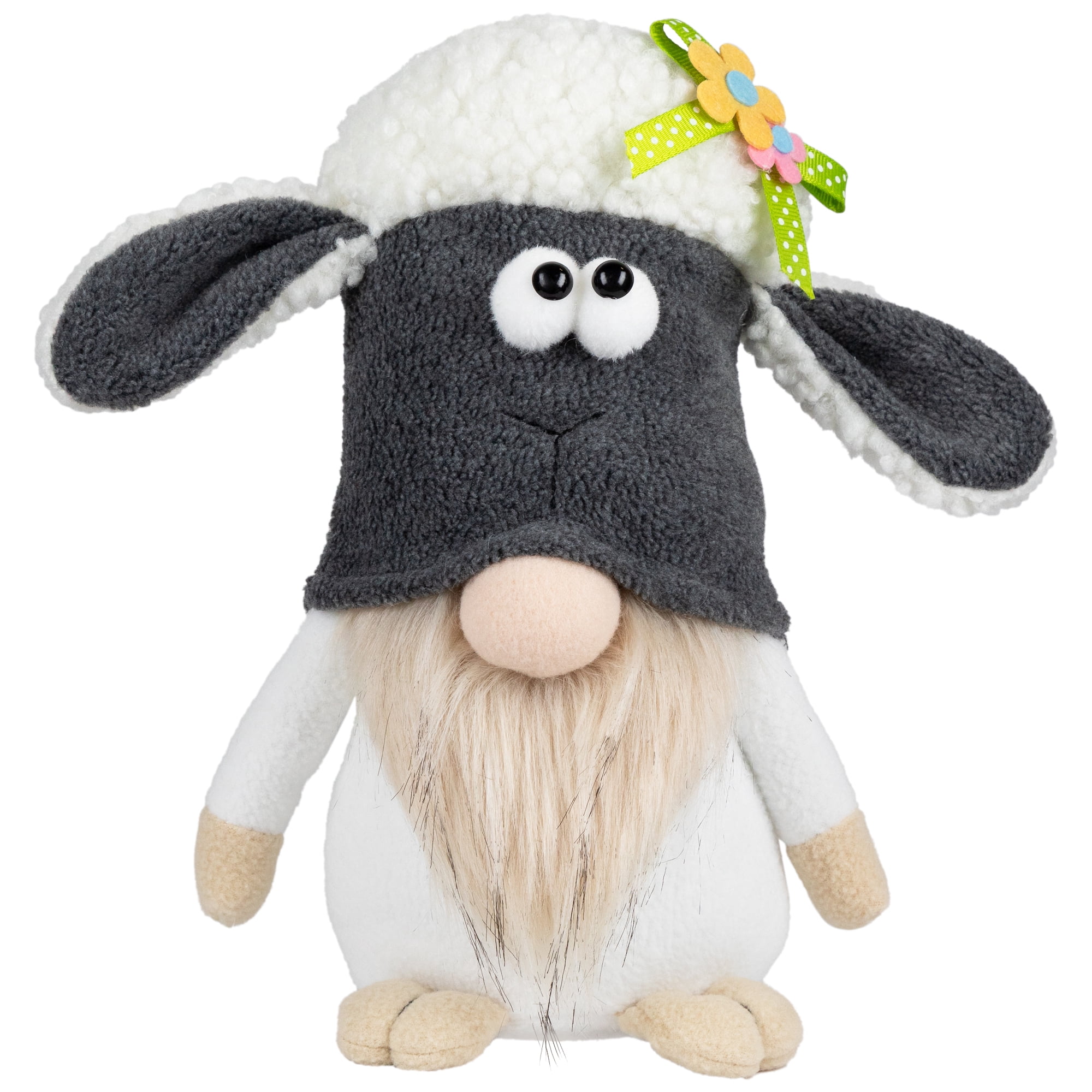 Plush Floral Sheep Gnome Easter Decoration - 9" - Tan and Gray