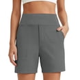 thumbnail image 2 of Miluxas Stretch Athletic Shorts for Women Solid High Waist Tummt Control Yoga Bermuda Shorts Outdoor Quick Dry Casual Workout Shorts with Pockets Gray, 2 of 8
