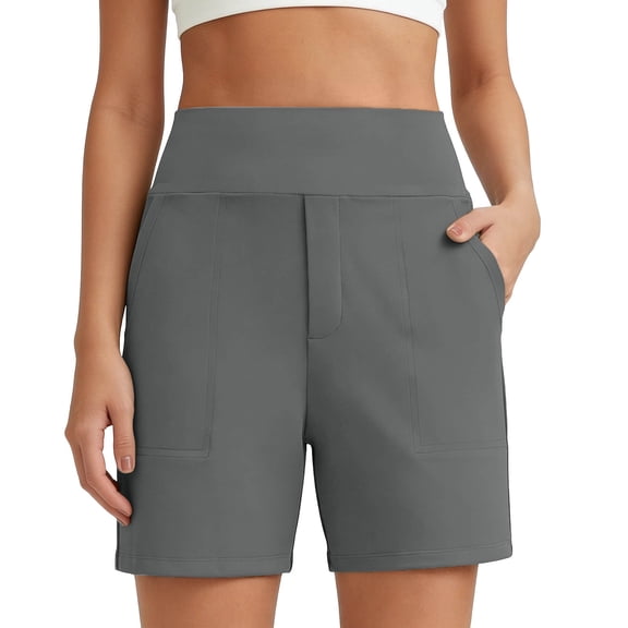 Gamivast Shorts for Women with Pockets High Waisted Stretchy Casual Shorts Loose Fit Mid Thigh Pull on Summer Lounge Workout Shorts Everyday Wear
