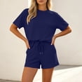 thumbnail image 4 of Ksrymi Workout Sets for Women 2-Piece Loungewear Set: Solid Crew Neck Short Sleeve T-Shirt & Elastic Waist Drawstring Shorts with Side Pockets Jumpsuits for Women, 4 of 8