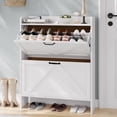 thumbnail image 3 of TROPOW Shoe Cabinet Organizer with 2 Flip Drawers, Freestanding Narrow Shoe Rack for Entryway, Freestanding Hidden Shoe Storage Cabinet for Entryway, Hallway, Living Room, Bedroom,White, 3 of 7