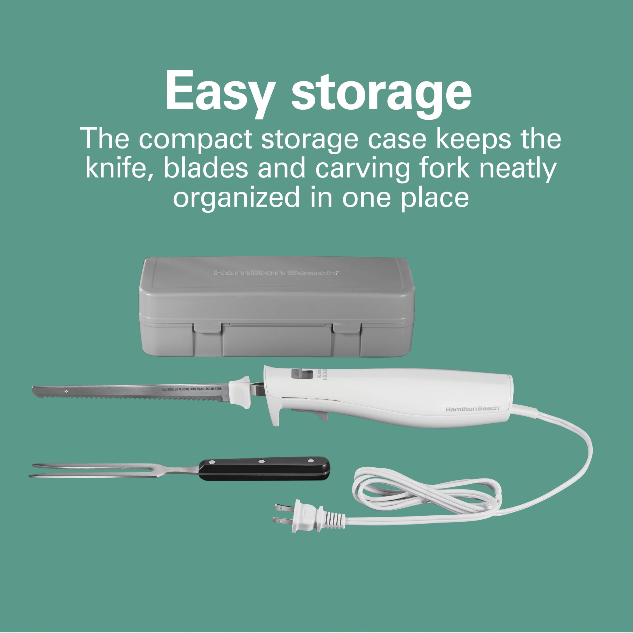 Hamilton Beach Electric Knife Set, Electric Carving Knife & Fork, for Kitchen, with Storage Case, White