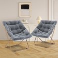 thumbnail image 6 of PetFurnishn Saucer Chair for Adult, Square Comfy Cozy Chair Folding Chair Faux Fur Metal Frame Foldable Reading Chair Accent Chair for Bed Room Living Room Set of 2, Grey, 6 of 10
