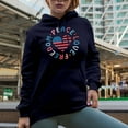 thumbnail image 2 of Peace, Love, Freedom with USA Flag Heart Art, 4th of July Gift, Navy Blue Hooded Sweatshirt or Hoodie, 3XL, 2 of 5