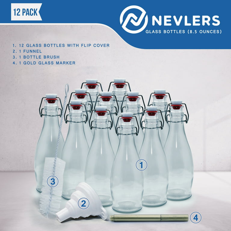 Nevlers 12-Pack 8.5 oz. Square Glass Bottles with Swing Top
