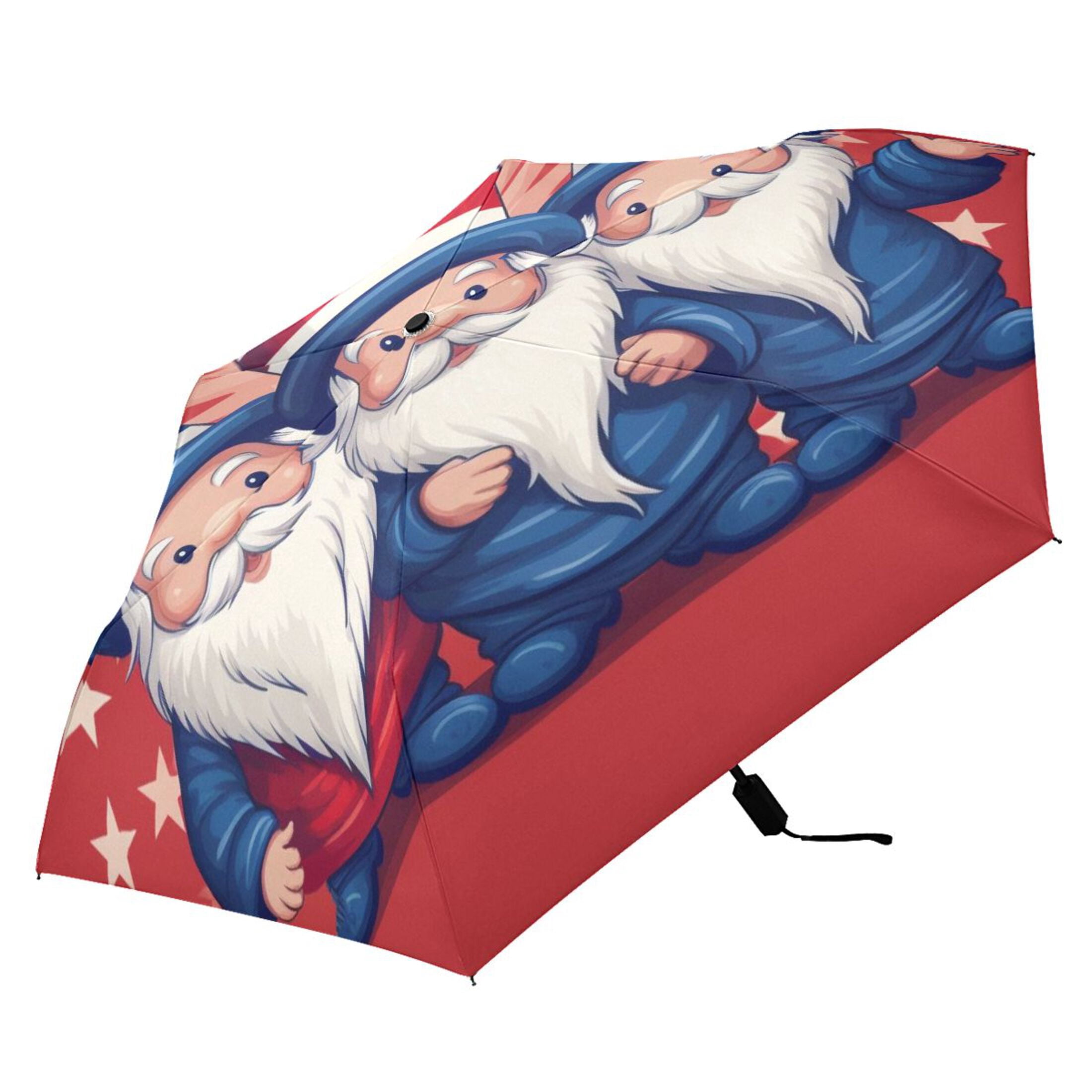 Dwarf with American Flag Hat Compact Sun Umbrella Windproof Travel Umbrellas for Rain Strong Portable UV Protection
