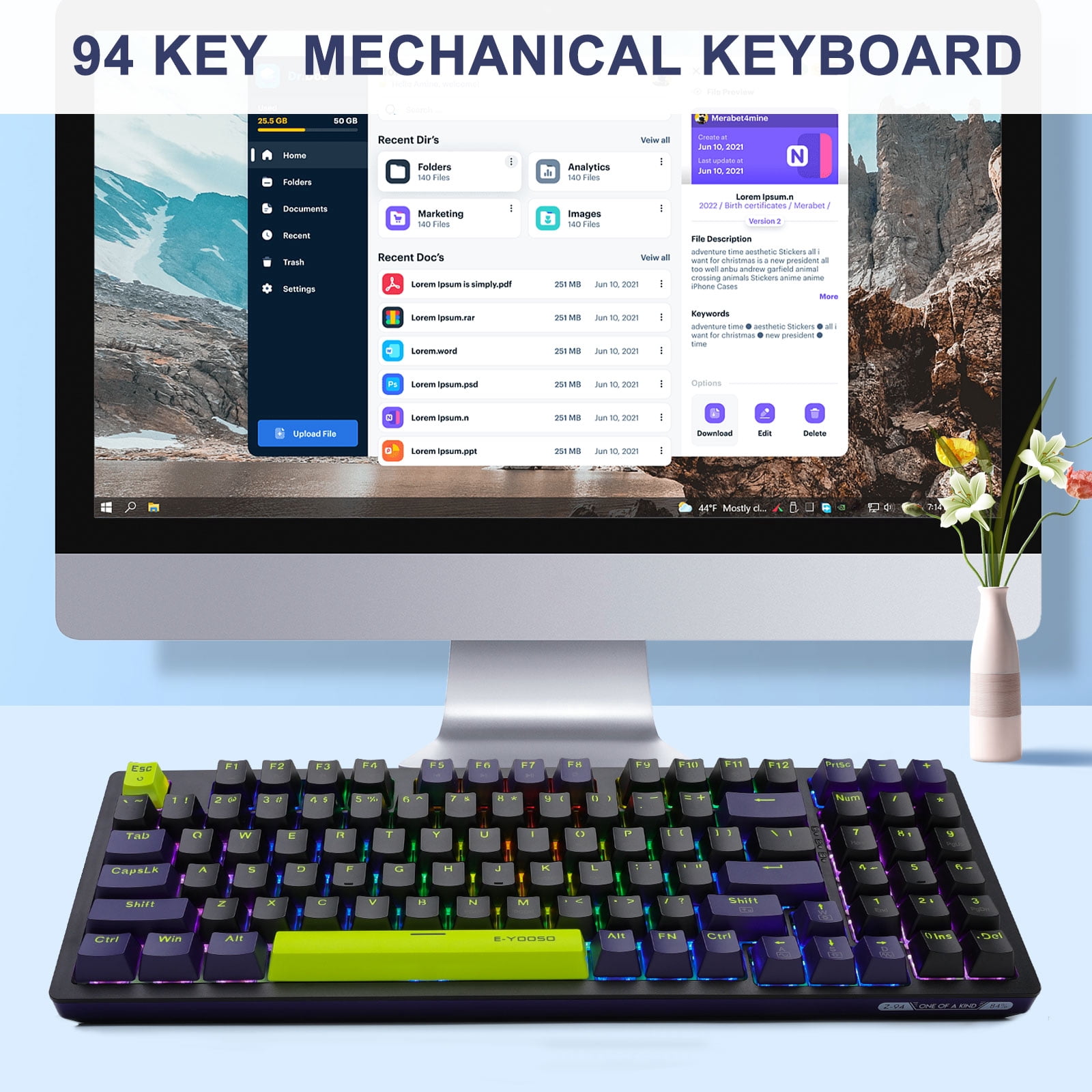 E-YOOSO Z-94 Mechanical Gaming Keyboard Rainbow Backlit, 94 Key Gaming Keyboard for Office and Games (Red Switch)