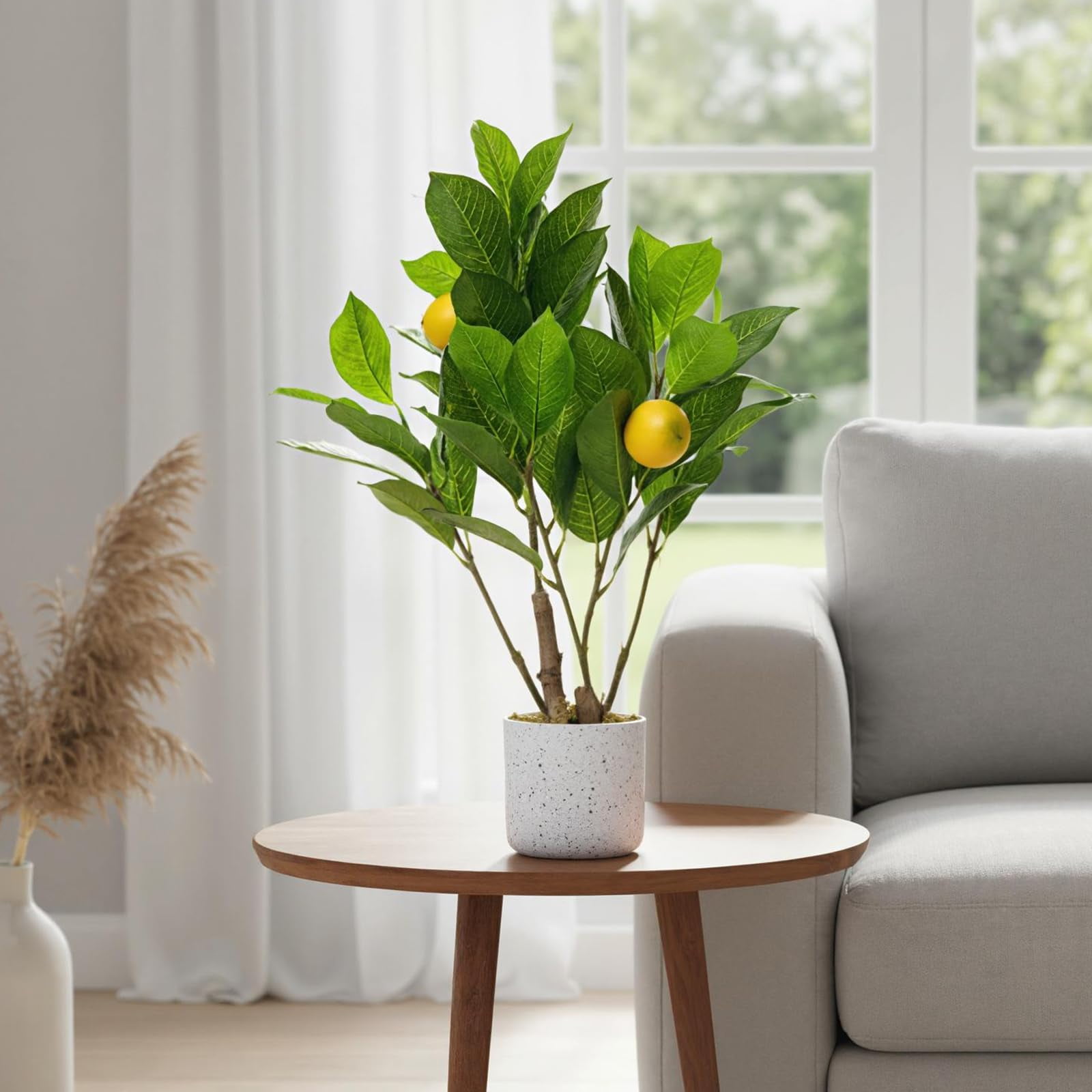 QinaQin 2 Pack Artificial Lemon Trees 19.7" Faux Plants with White Marble-Look Pot, Indoor Lemon Decor for Kitchen, Home, Office
