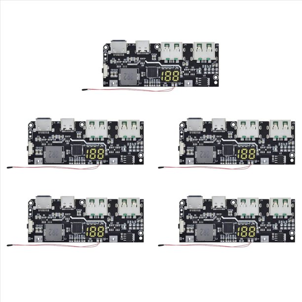 5X QC4.0 QC3.0 LED Dual USB 5V 4.5A 22.5W Micro/Type-C USB Banco de Energía Móvil 18650 Módulo de Carga Protección de Temperatura,A