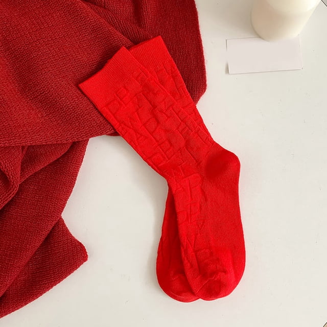 Chaussettes Femme Automne et Hiver Assorties de Couleurs Rouges Épaissies Chaudes Mi-Mollet Chaussettes Femme Chaussettes Épaisses Chaussettes de Sport