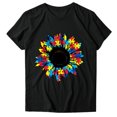 thumbnail image 3 of Gibobby Camisetas Mujer Manga Corta Mujeres Casual Sunflower Camisas imprenta Cuello corto manga corta Tee Tops Tunic Blose(Negro,CH), 3 of 5