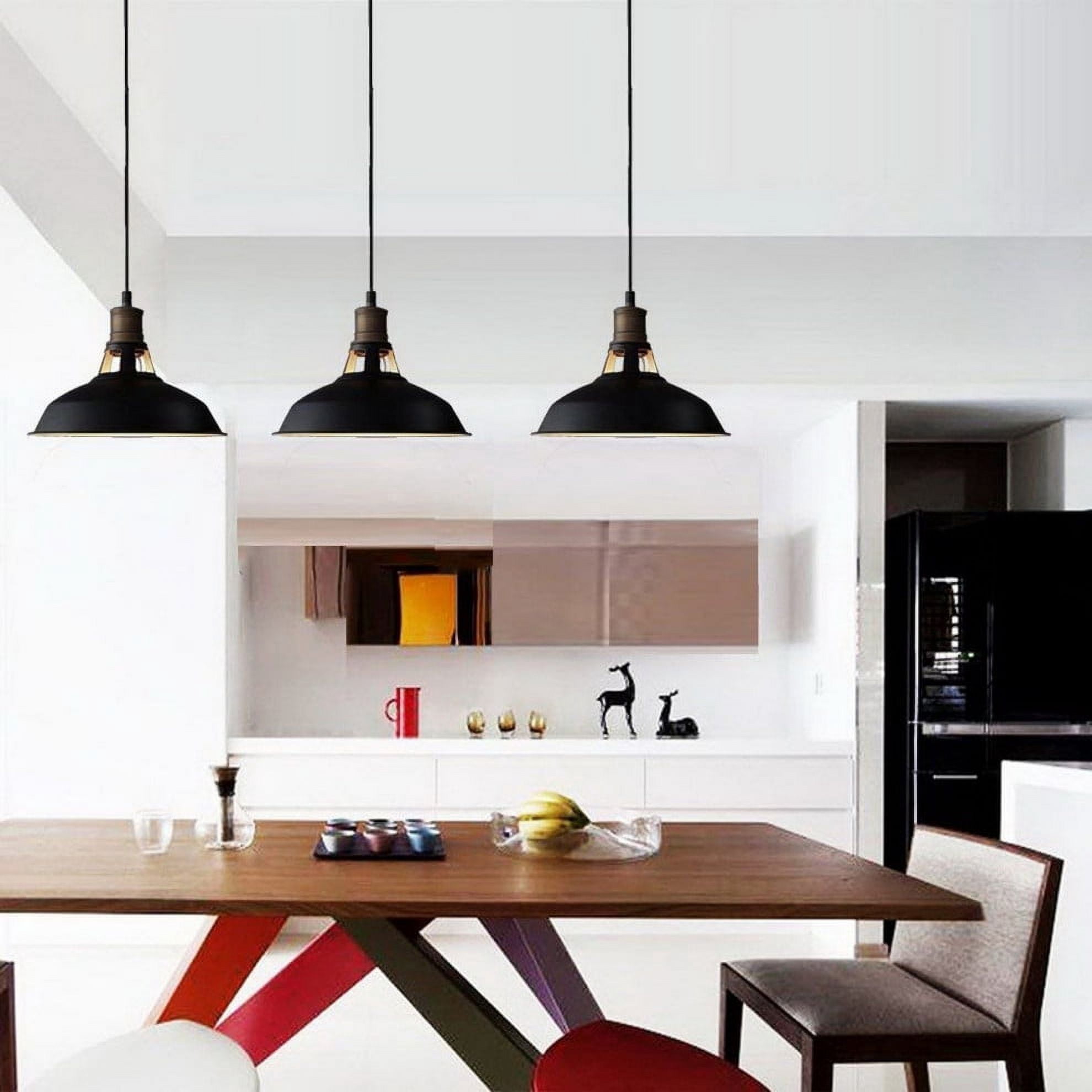 Florence Industrial Black Barn Pendant Light Loft Fixture, 3-Pack