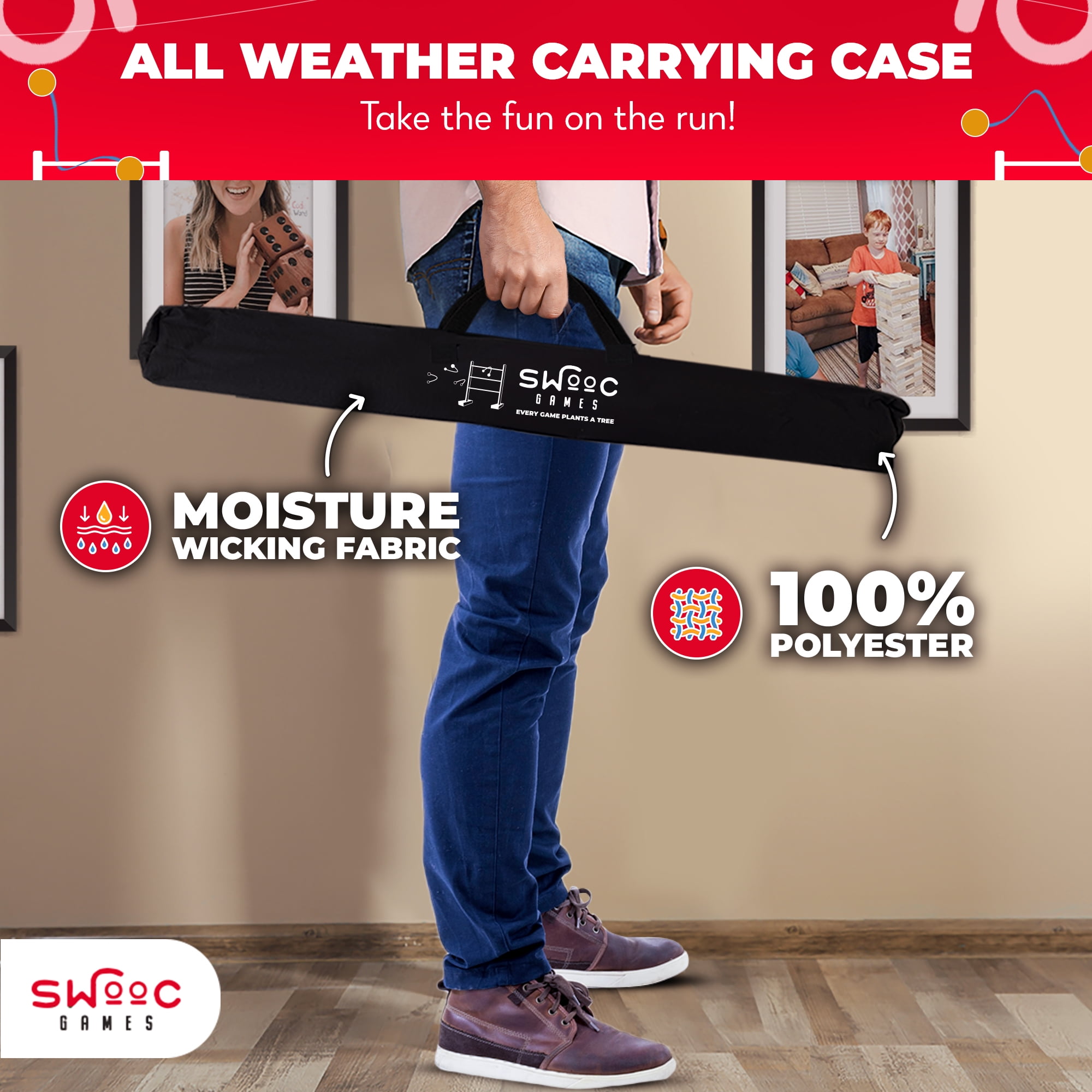 Swooc Games® - Premium Wooden Ladder Ball Game Set (Weather Resistant) - 10 Games Included & Carrying Case - Easy, No Tool Assembly - Ladder Toss Outdoor Game - Hillbilly Golf Backyard Fun