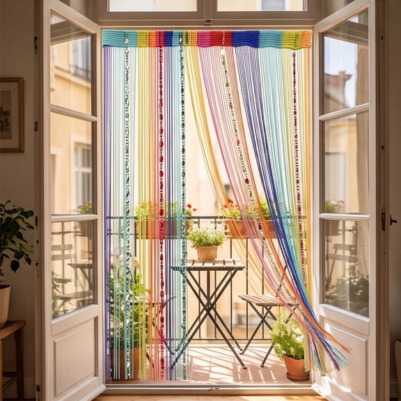 Beaded Door Curtain Rainbow Boho Fringe – Twisted Tassel Hippie Room Divider for Doorways, Closets, Windows and Hallways, 78x39 Inch