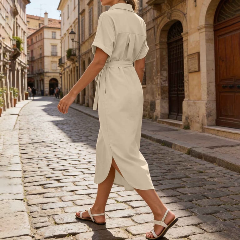aline shirt dress Linen A-Line Midi Shirt Dress