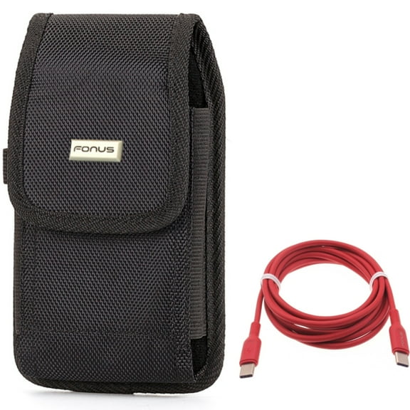 For Google Pixel 7/Pro/6a/6/Pro - Case Belt Clip w Red 6ft Long Cable, Rugged Holster Canvas, USB-C to Type-C PD Fast Charger Cord for Google Pixel 7/Pro/6a/6/Pro Phones