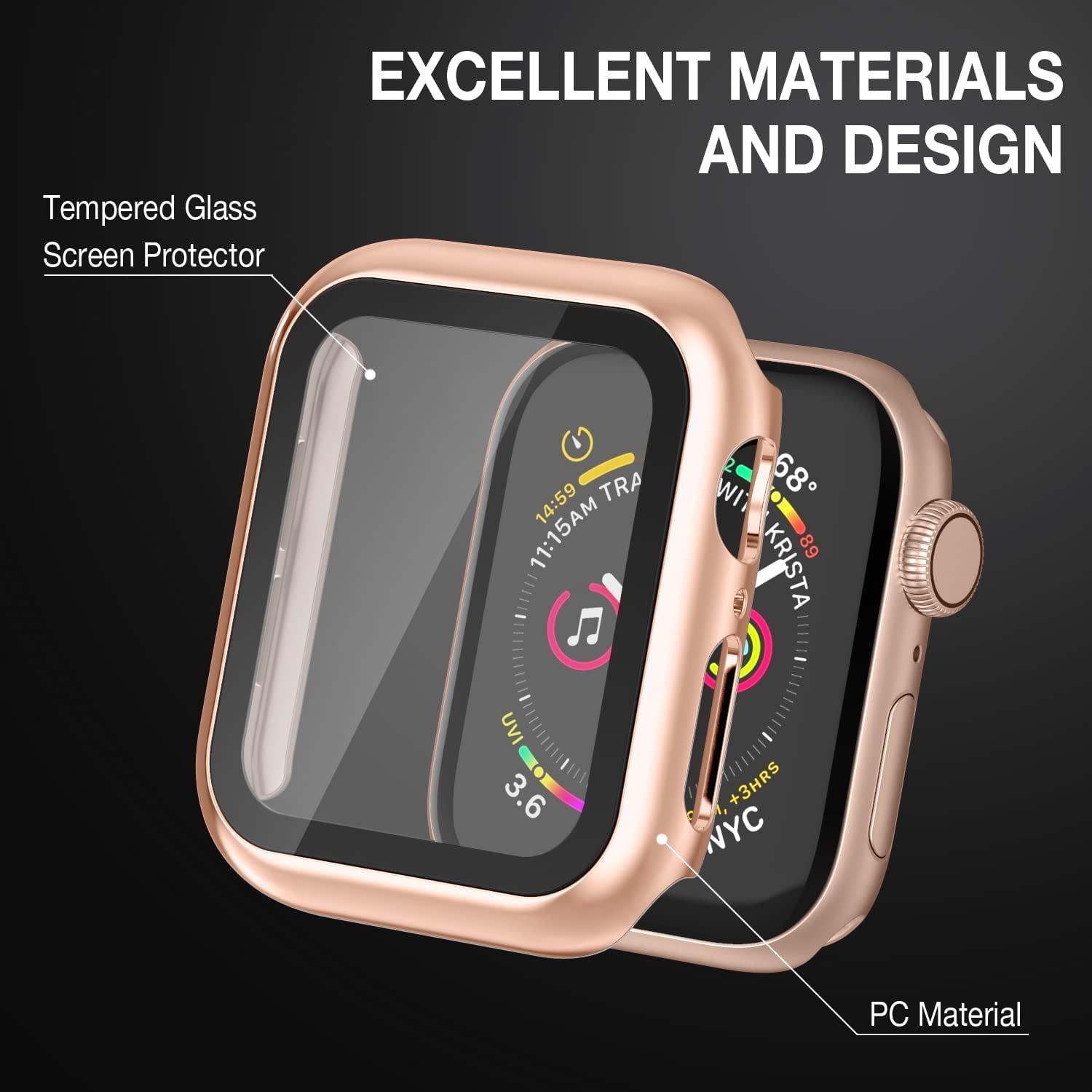 For Apple Watch Series 8 45mm Dual Color Electroplating Watch Case Built-in  Tempered Glass Screen Protector Hard PC Overall Protective Cover - Red /  Gold Wholesale