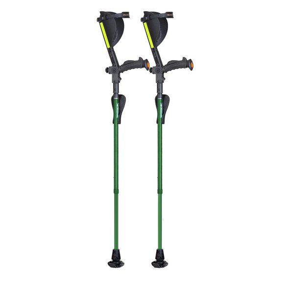 Ergobaum® 7.ª generación Prime de Ergoactives. 1 par (2 unidades) de muletas ergonómicas de antebrazo para adultos, ajustables (verdes, 1,50 m - 1,98 m)