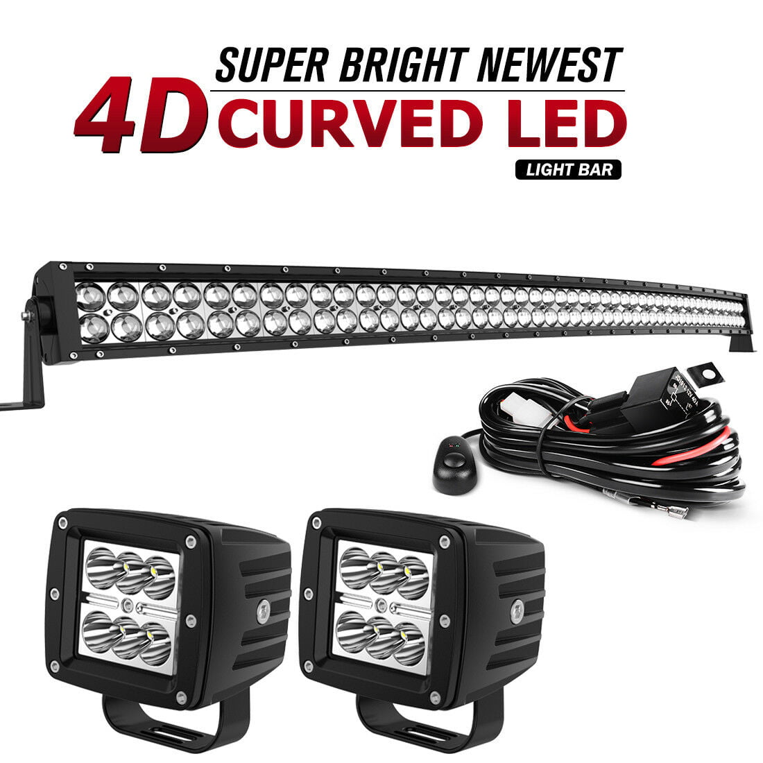 Curved 50'' LED Work Light Bar Driving Truck 2X 4'' 18W Pods Combo ATV Offroad