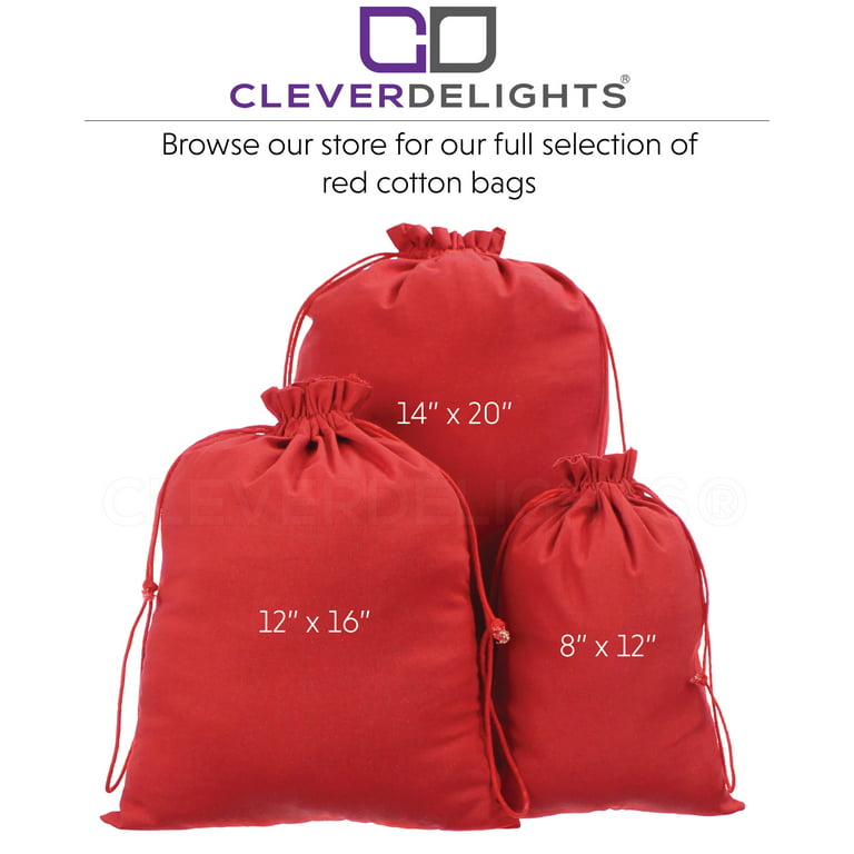 CleverDelights Red Cotton Bags - 14 x 20 - 5 Pack - Premium Muslin  Drawstring Bag 