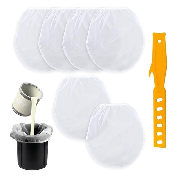 Bolsa de Filtro de Pintura de 6 Piezas, 5 Galones, Colador de Cubo , Espátula de Plástico, Apertura Superior Elástica para Pintura y Jardinería